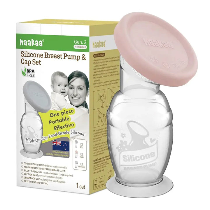 Haakaa Gen. 2 Silicone Breast Pump &amp; Cap Set – Improved Suction &amp; Comfort – 100ml – Blush