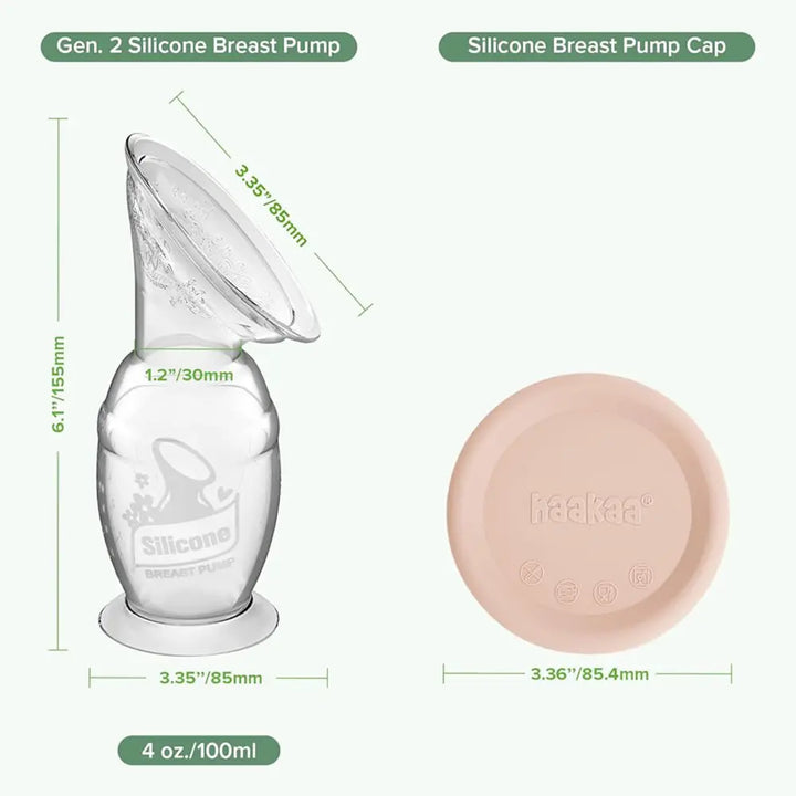 Haakaa Gen. 2 Silicone Breast Pump &amp; Cap Set – Improved Suction &amp; Comfort – 100ml – Blush