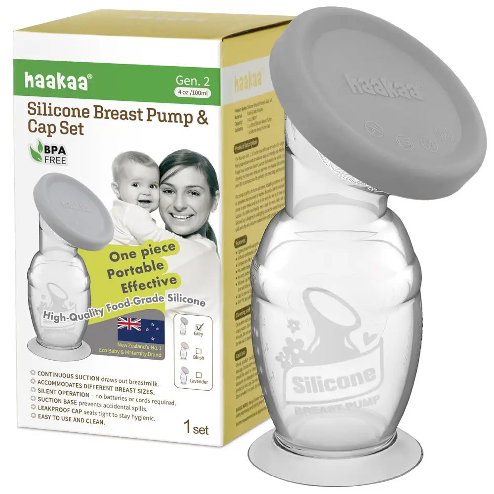 Haakaa Gen. 2 Silicone Breast Pump &amp; Cap Set – Improved Suction &amp; Comfort – 100ml – Grey