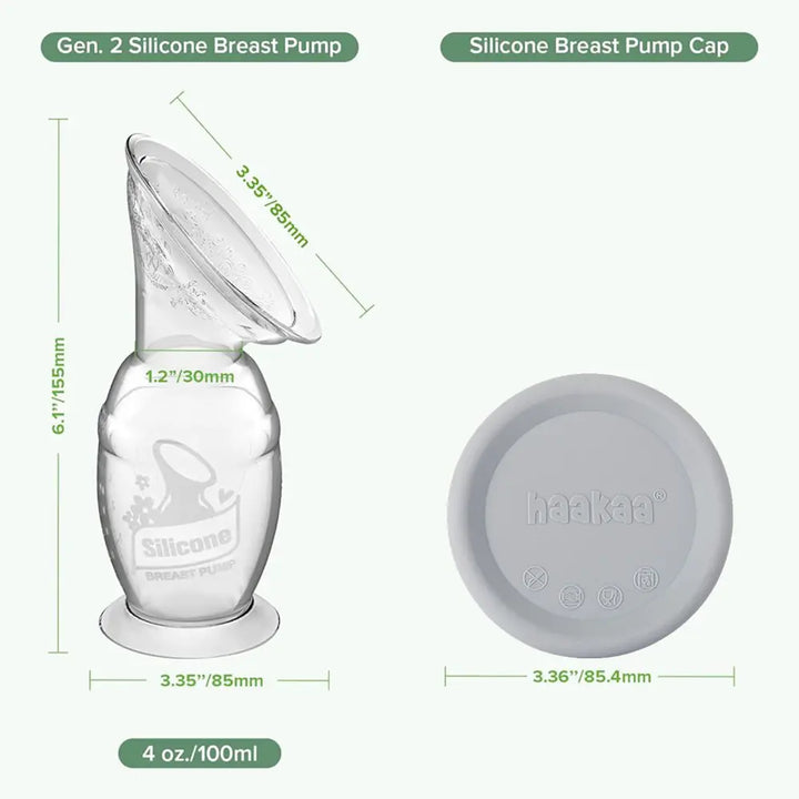 Haakaa Gen. 2 Silicone Breast Pump &amp; Cap Set – Improved Suction &amp; Comfort – 100ml – Grey