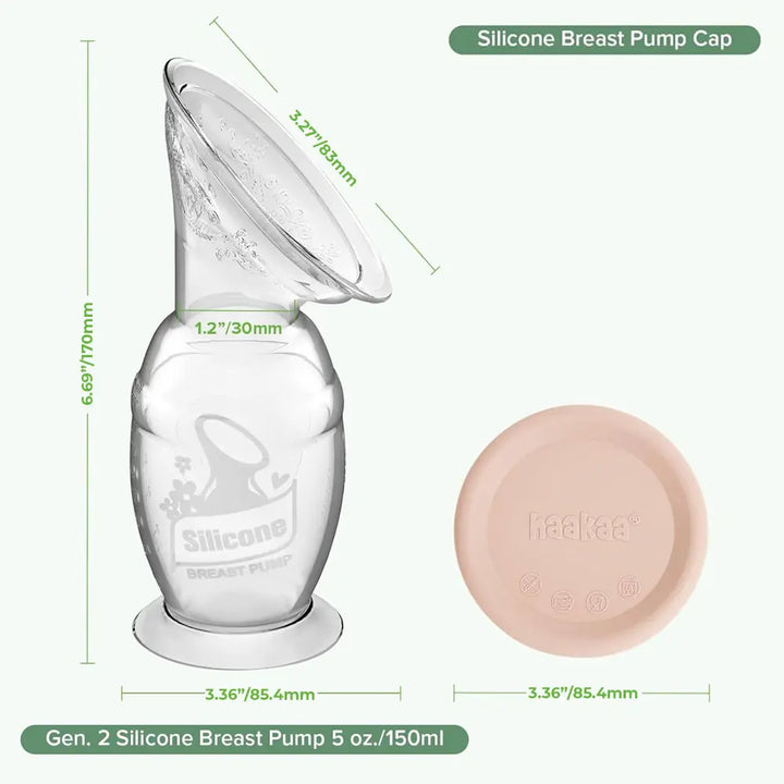 Haakaa Gen. 2 Silicone Breast Pump &amp; Cap Set – Improved Suction &amp; Comfort – 150ml – Blush