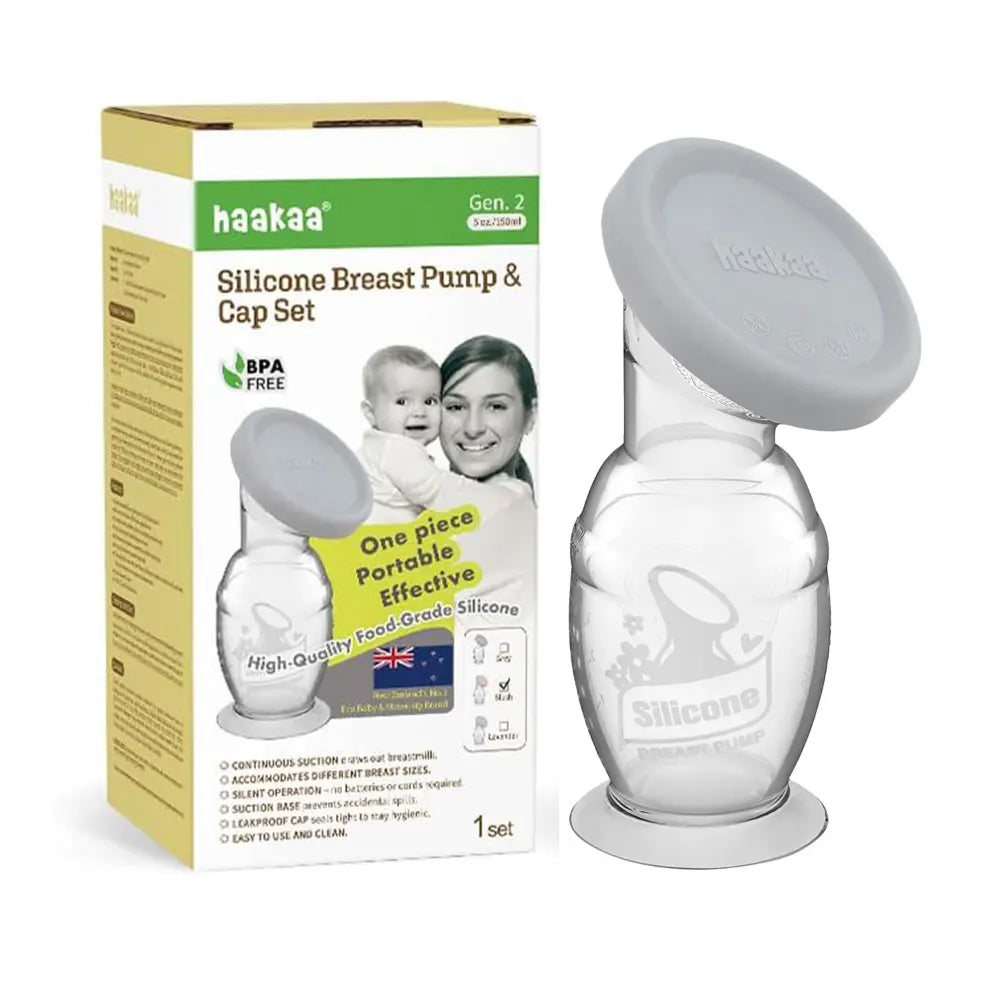 Haakaa Gen. 2 Silicone Breast Pump &amp; Cap Set – Improved Suction &amp; Comfort – 150ml – Grey