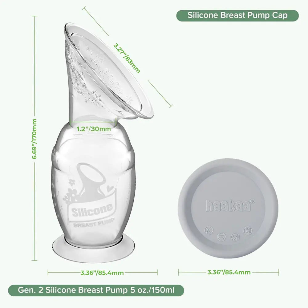 Haakaa Gen. 2 Silicone Breast Pump &amp; Cap Set – Improved Suction &amp; Comfort – 150ml – Grey