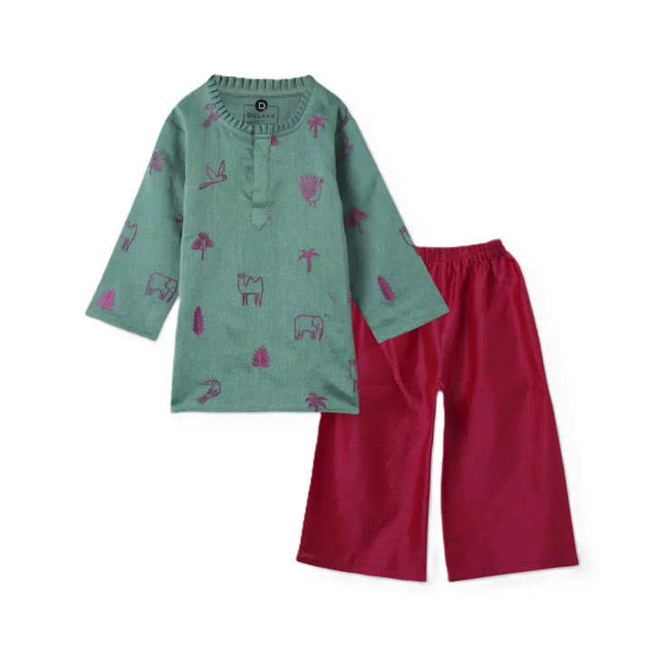 Dulaar Chanderi Kurti Pant  Set - Magical Jungle