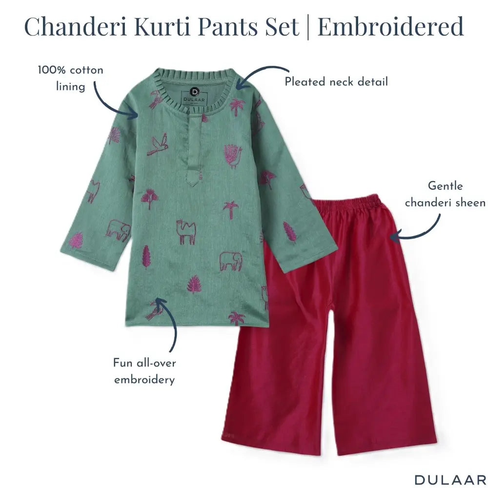 Dulaar Chanderi Kurti Pant  Set - Magical Jungle