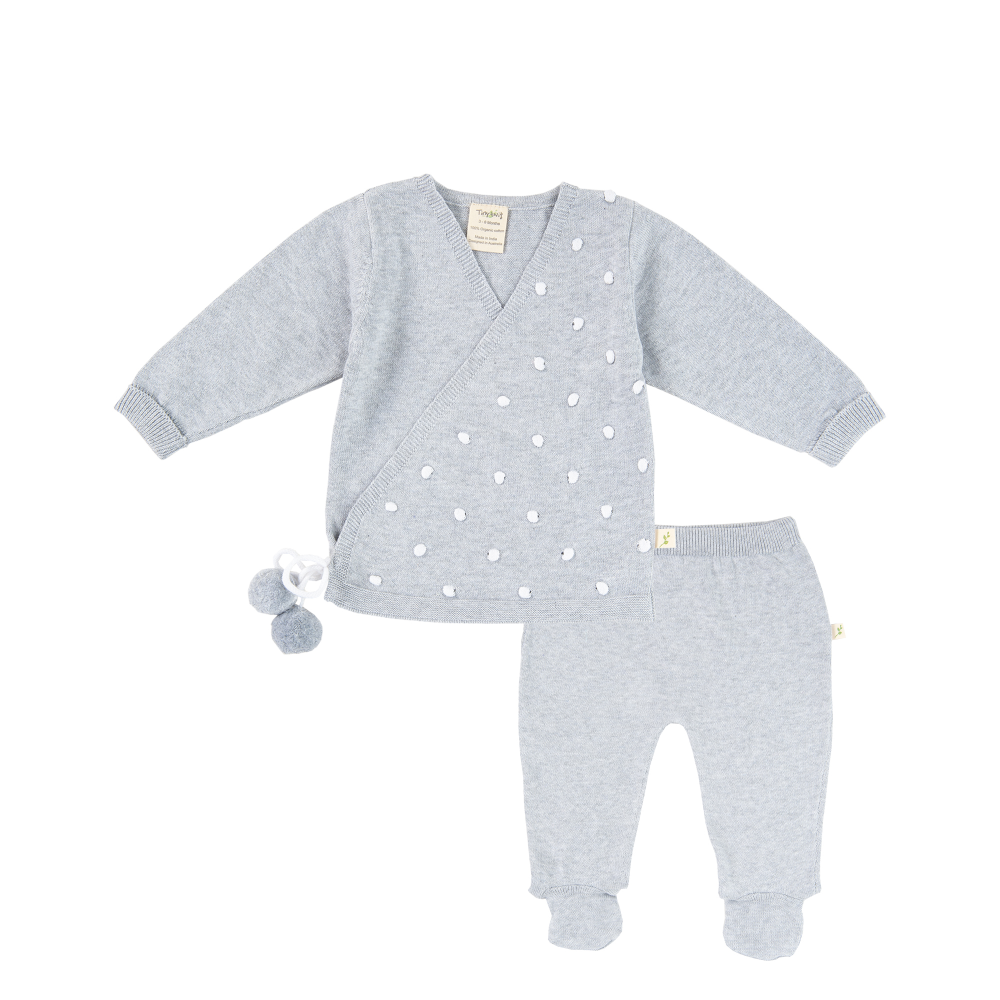 Tiny Twig Knitted Kimono Set - Grey Marl