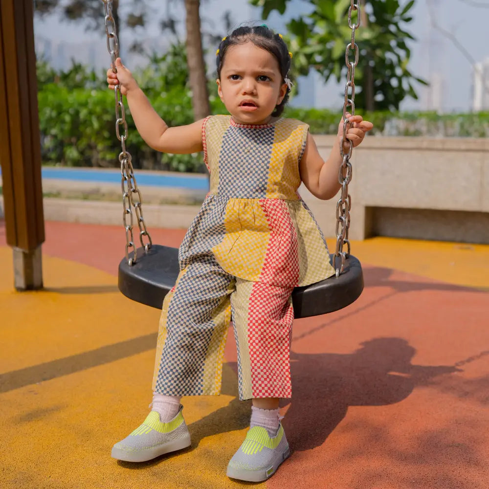Dulaar Cotton Linen Top &amp; Pants Co-ord Set | Hand-Block Printed - Spot the Checks