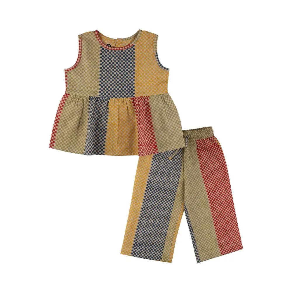 Dulaar Cotton Linen Top &amp; Pants Co-ord Set | Hand-Block Printed - Spot the Checks