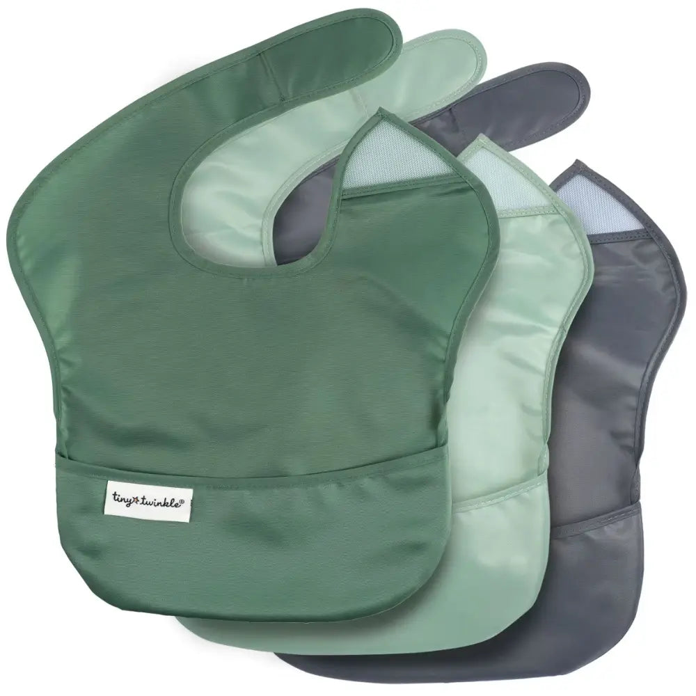 Tiny Twinkle Mess-Proof Easy Bib Pack of 3 - Olive, Sage &amp; Slate - (6-36 Months)