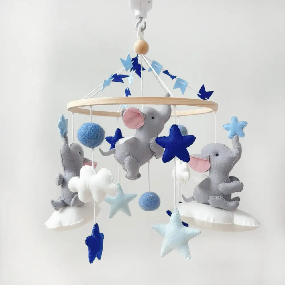 GWD Kids Elephant Clouds &amp; Stars Cot Mobile - Blue