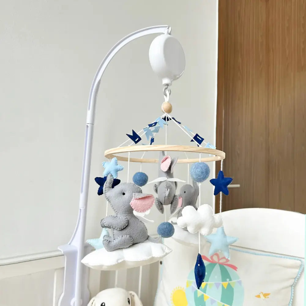 GWD Kids Elephant Clouds &amp; Stars Cot Mobile - Blue