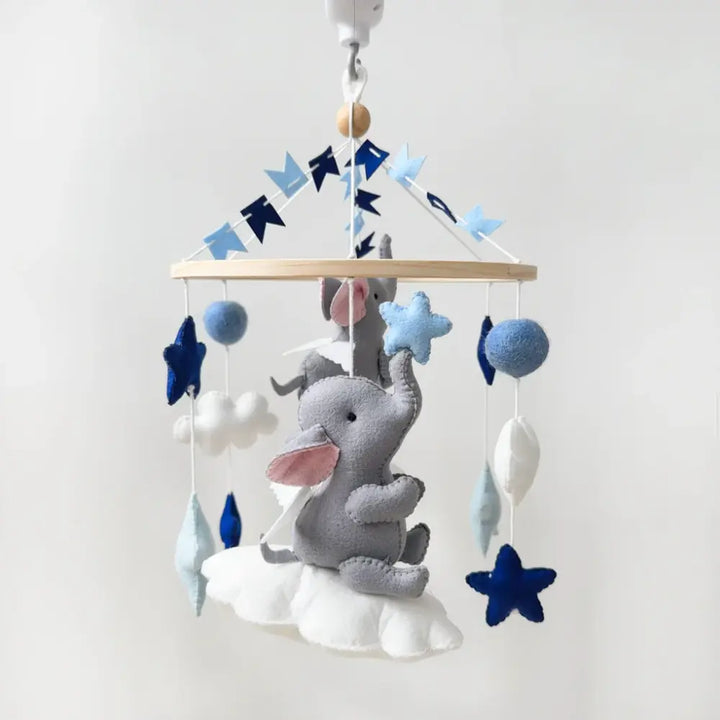 GWD Kids Elephant Clouds &amp; Stars Cot Mobile - Blue