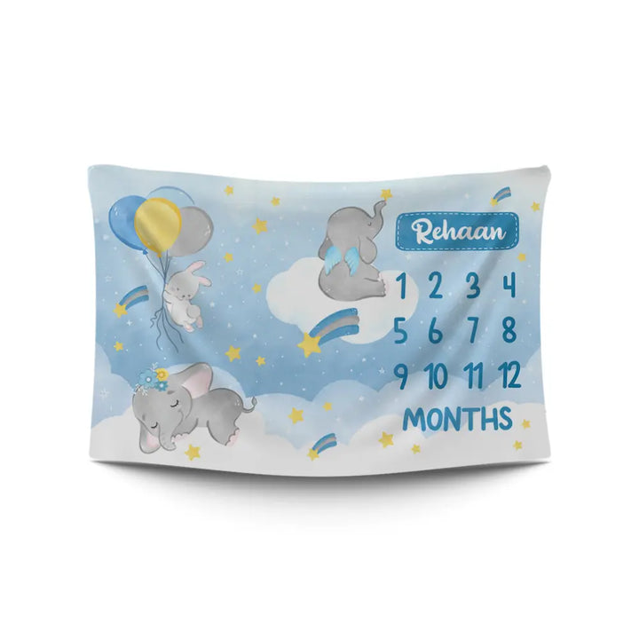 GWD Kids Baby Milestone Blanket - Sweet Dreams Blue
