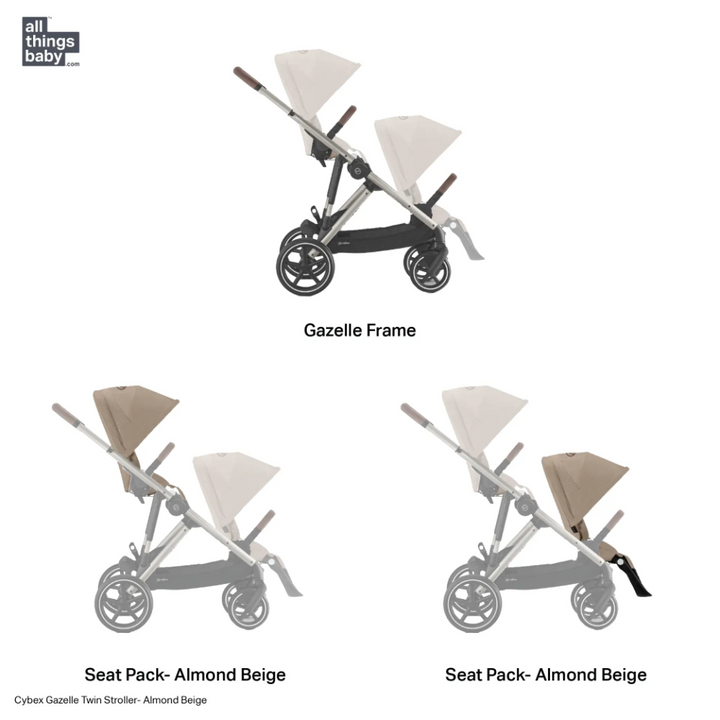 Cybex Gazelle Double Stroller for Twins - Almond Beige