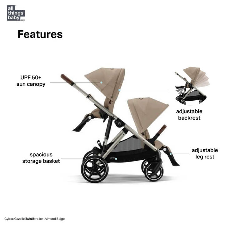 Cybex Gazelle Double Stroller for Twins - Almond Beige