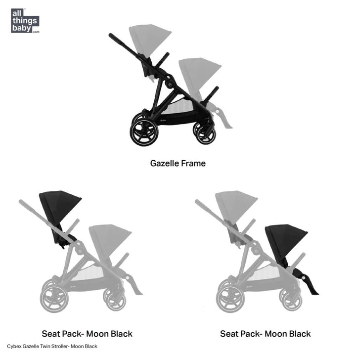 Cybex Gazelle Double Stroller for Twins - Moon Black