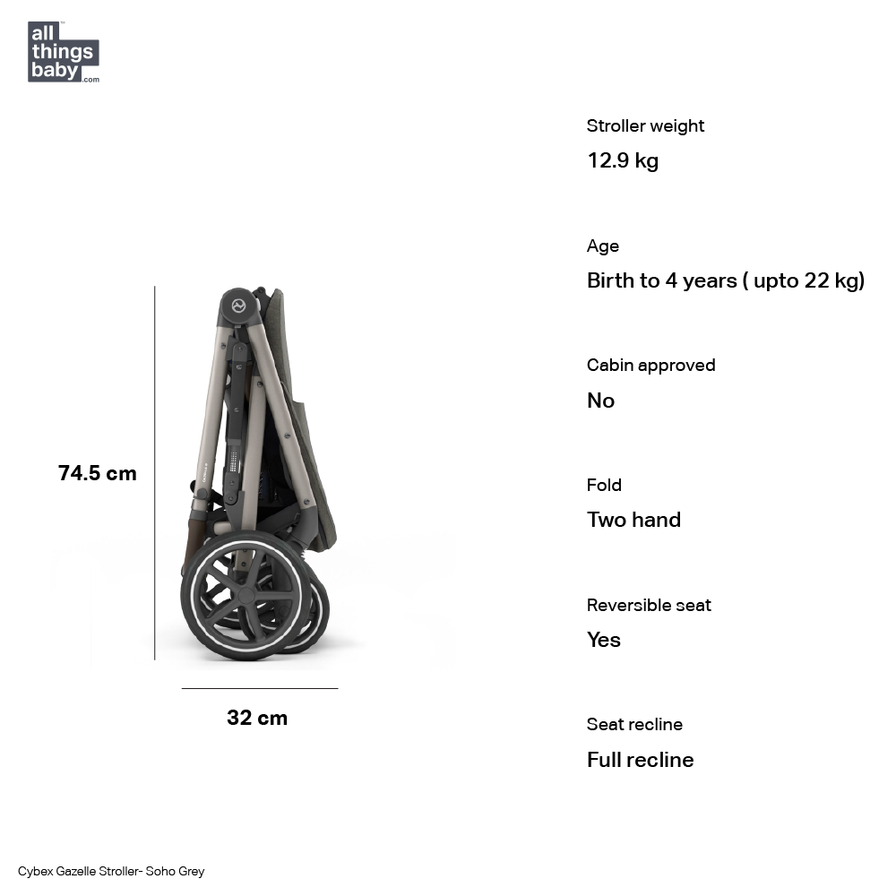 Cybex Gazelle S All in One Stroller, Single Mode - Taupe/Soho Grey