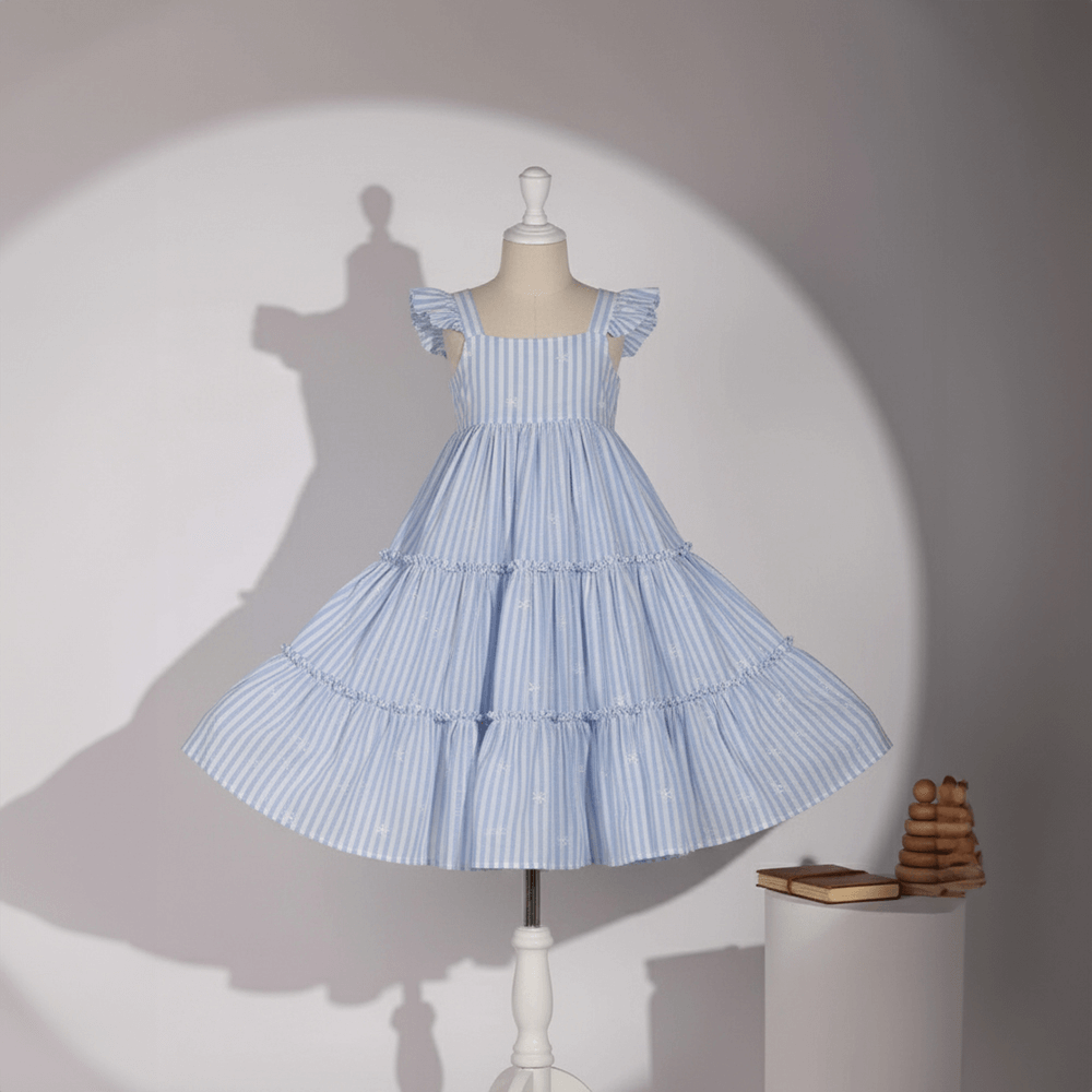 PureCloth.Co Sun Kissed Layered Dress Mul Cotton Blue Stripe