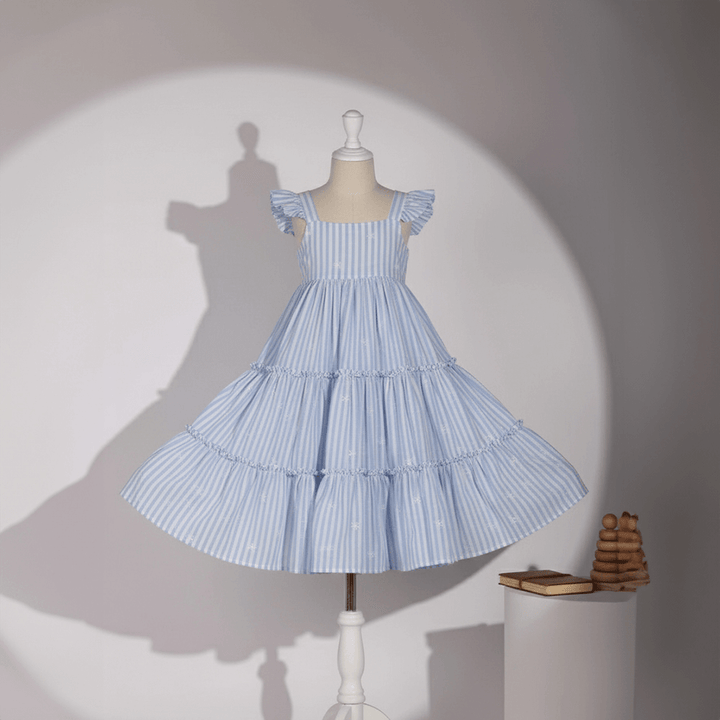 PureCloth.Co Sun Kissed Layered Dress Mul Cotton Blue Stripe