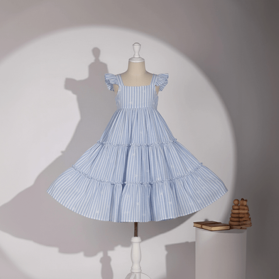 PureCloth.Co Sun Kissed Layered Dress Mul Cotton Blue Stripe