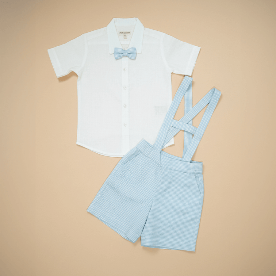 PureCloth.Co Tiny Tux Set Boys Cotton Suspender Set - White & Blue