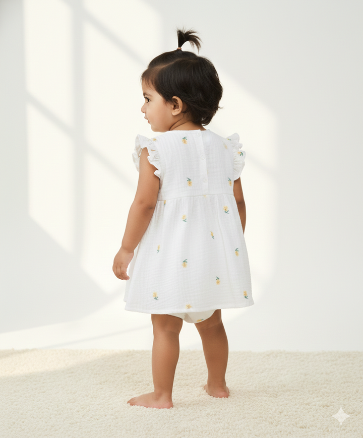 Sweetlime By AS Yellow Floral Embroidery Organic Cotton Co-ord Set