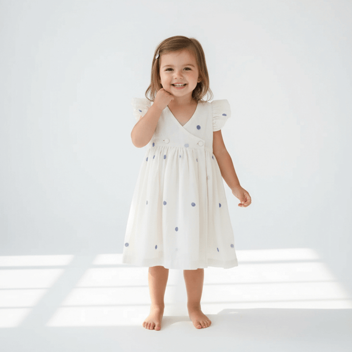PureCloth.Co Wrap Dress Mull Handwoven Cotton Jamdani Weave - Off-White