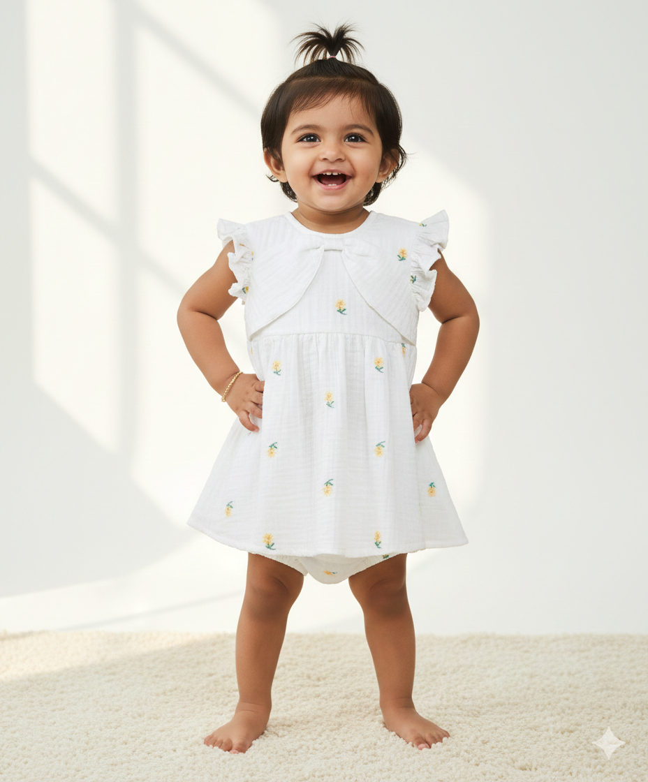 Sweetlime By AS Yellow Floral Embroidery Organic Cotton Co-ord Set