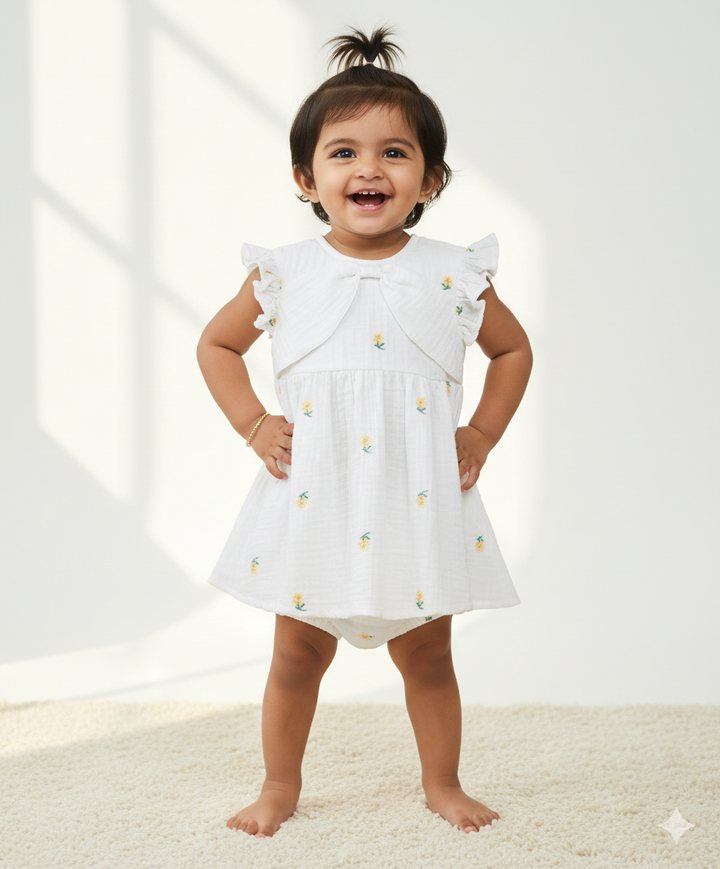 Sweetlime By AS Yellow Floral Embroidery Organic Cotton Co-ord Set