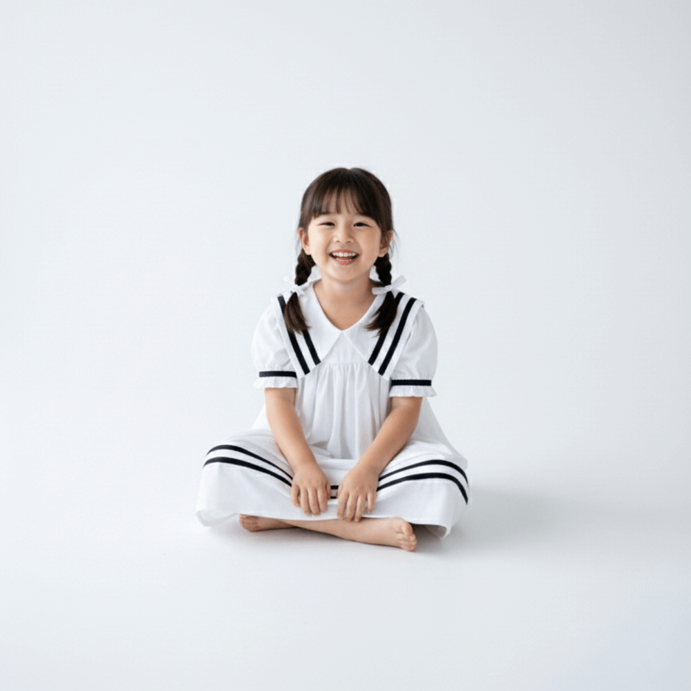 PureCloth.Co Sailor Dress for Girls - White