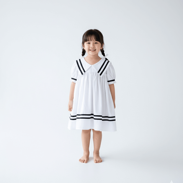PureCloth.Co Sailor Dress for Girls - White