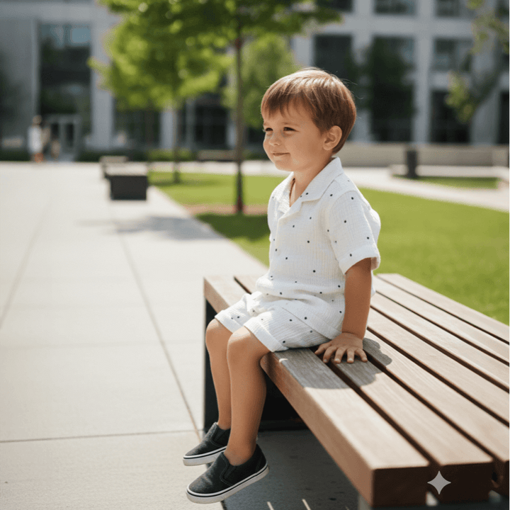 PureCloth.Co Mister Dot Muslin Co-Ord Set For Boys - Off-White