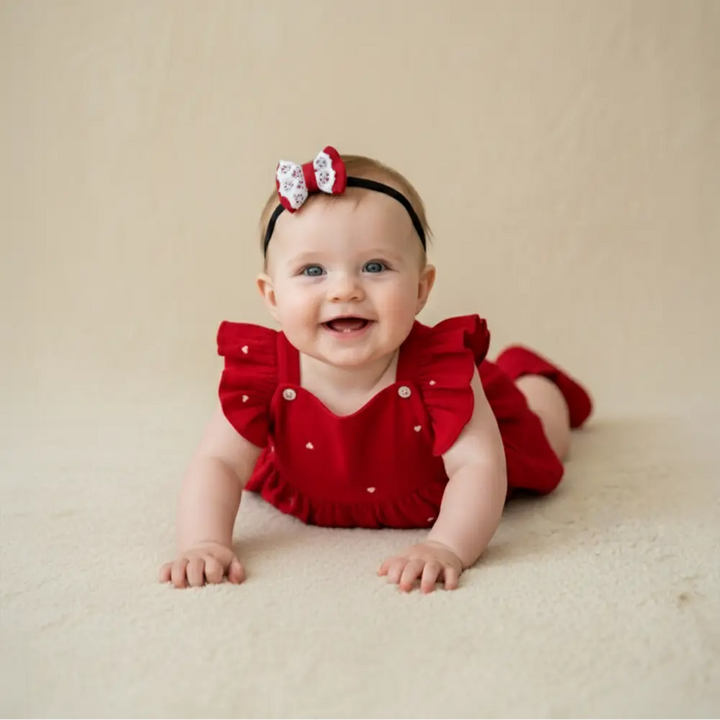 PureCloth.Co Organic Baby Romper for Girls - Red Heart