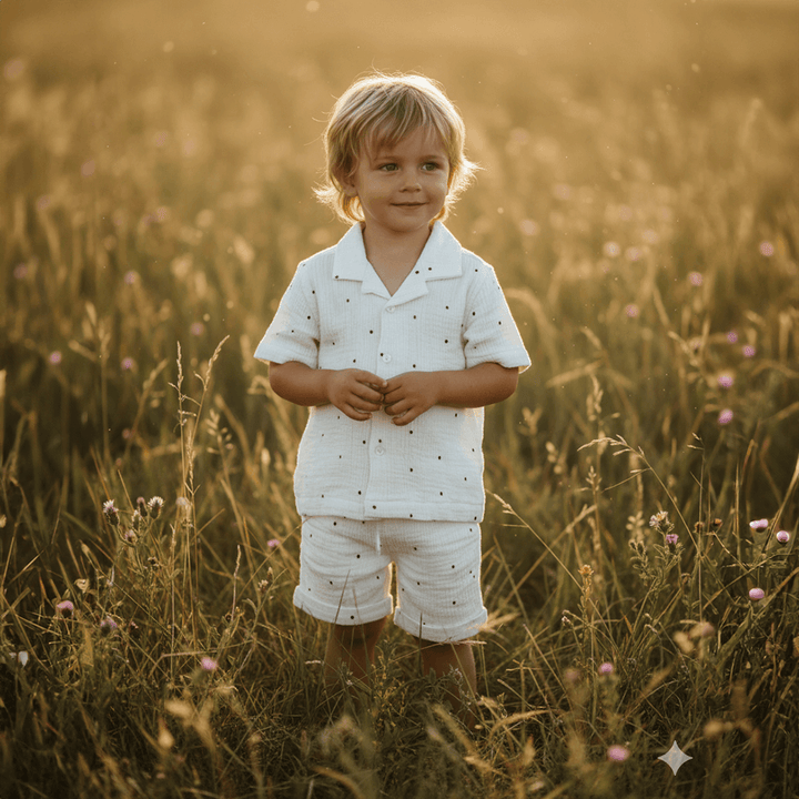 PureCloth.Co Mister Dot Muslin Co-Ord Set For Boys - Off-White