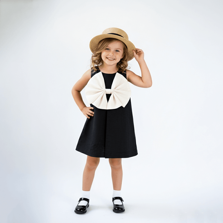 PureCloth.Co Little Black Big Bow Dress For Girls