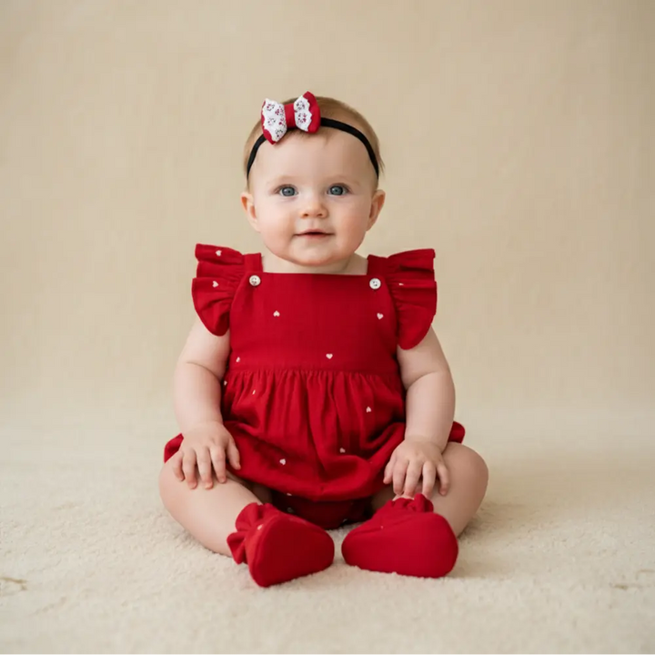 PureCloth.Co Organic Baby Romper for Girls - Red Heart