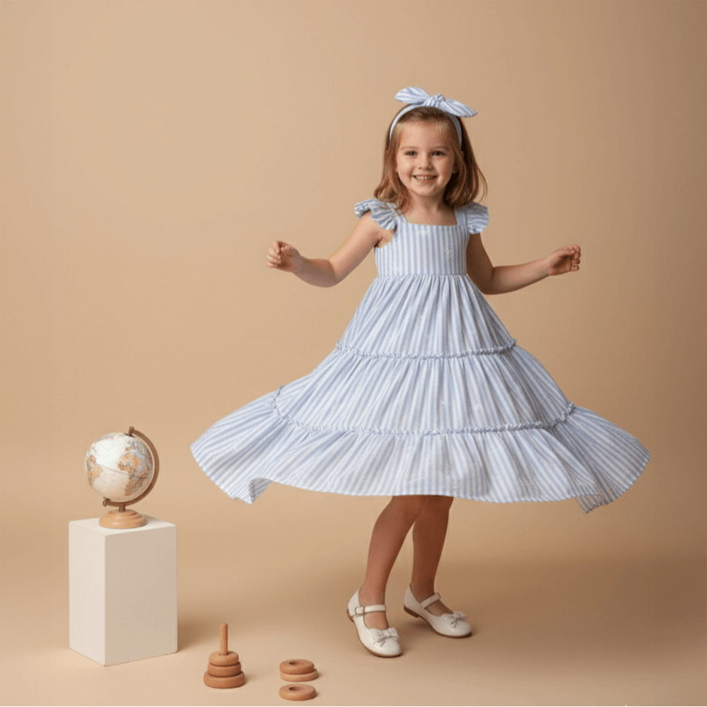 PureCloth.Co Sun Kissed Layered Dress Mul Cotton Blue Stripe