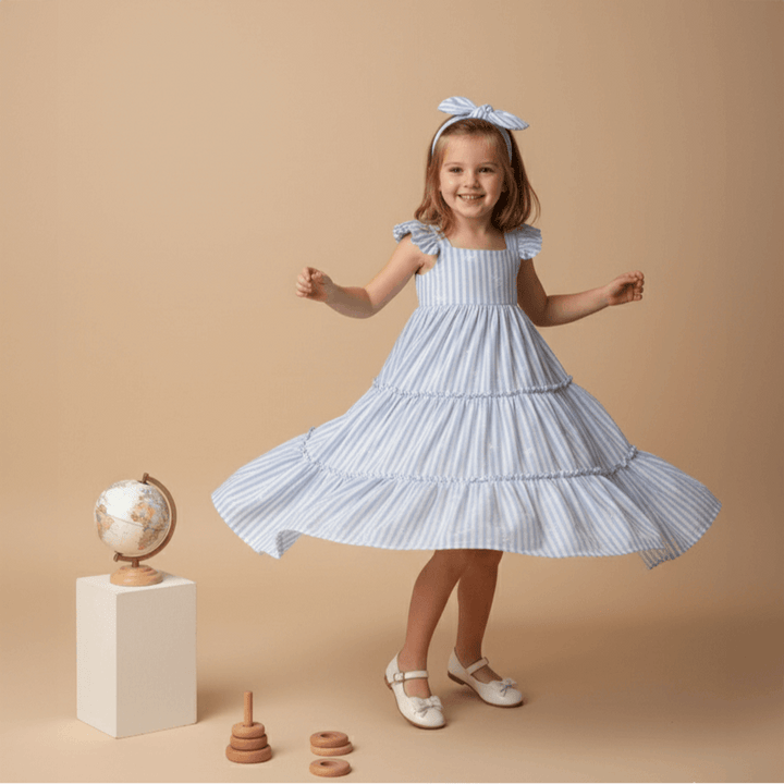 PureCloth.Co Sun Kissed Layered Dress Mul Cotton Blue Stripe