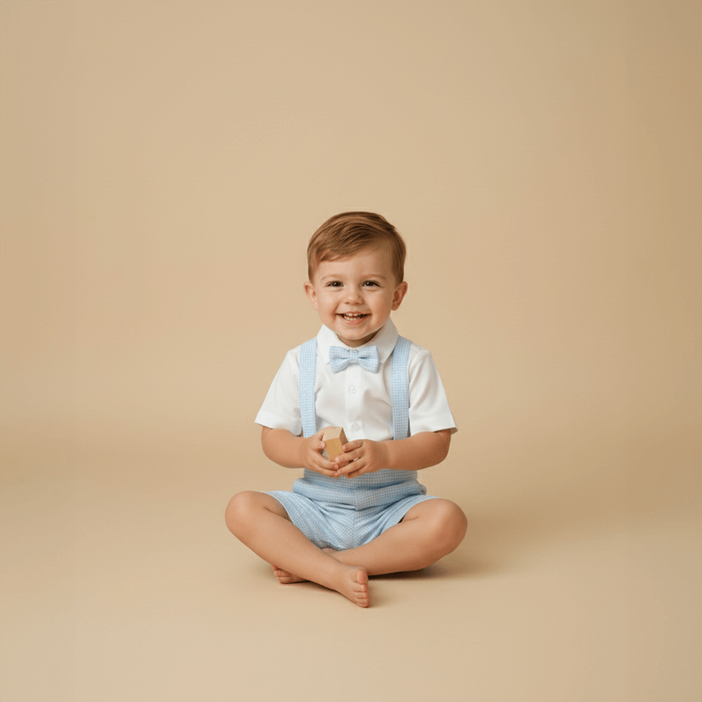 PureCloth.Co Tiny Tux Set Boys Cotton Suspender Set - White &amp; Blue