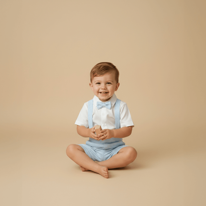PureCloth.Co Tiny Tux Set Boys Cotton Suspender Set - White &amp; Blue