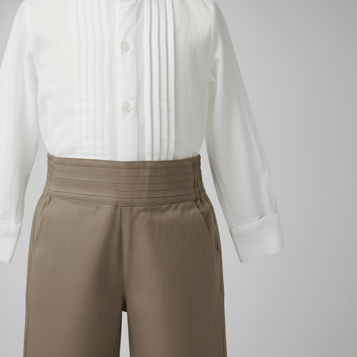 PureCloth.Co Boys Cotton Tuck Co-Ord Set - White &amp; Beige