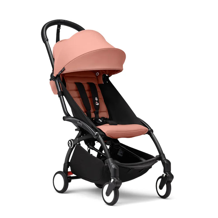 Stokke YOYO3 Stroller | Lightweight Compact Travel Stroller for Babies | Cabin Friendly &amp; Foldable | UPF 50+ Sun Protection | 5 Point Safety Harness | Award Winning Design | YOYO Stroller India | 6 Months to 4 Years - Black/Ginger