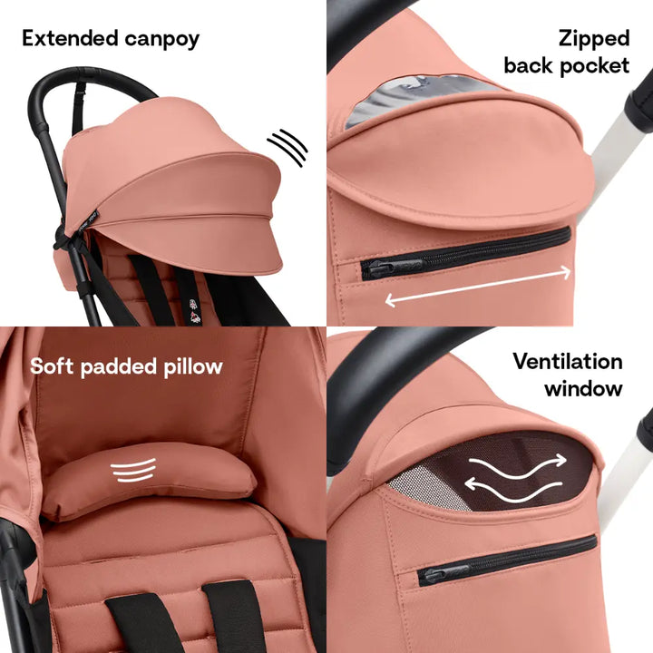 Stokke YOYO3 Stroller | Lightweight Compact Travel Stroller for Babies | Cabin Friendly &amp; Foldable | UPF 50+ Sun Protection | 5 Point Safety Harness | Award Winning Design | YOYO Stroller India | 6 Months to 4 Years - Black/Ginger