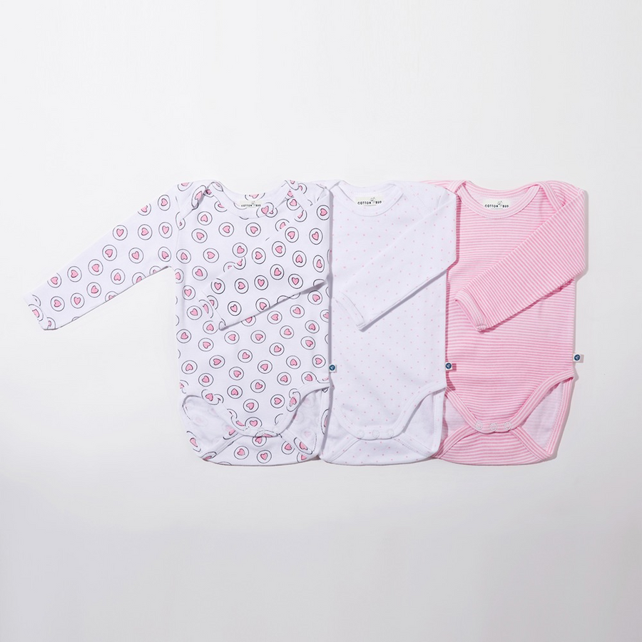 Cotton Bug Full Sleeves Romper - Set of 3 - Hearts