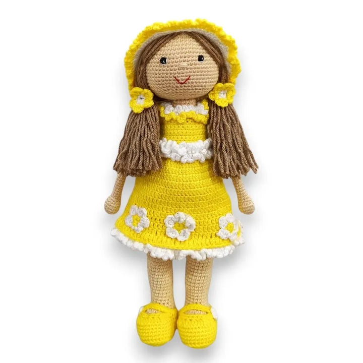 Happy Threads Sunshine Crochet Doll – 100% Handmade 17" Soft Toy for Kids, Child-Safe Cotton Yarn