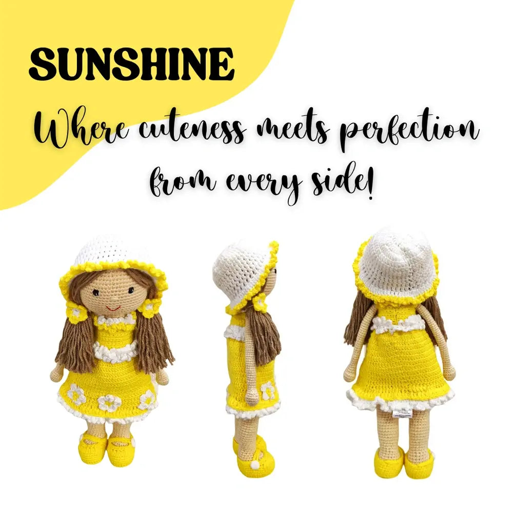 Happy Threads Sunshine Crochet Doll – 100% Handmade 17" Soft Toy for Kids, Child-Safe Cotton Yarn