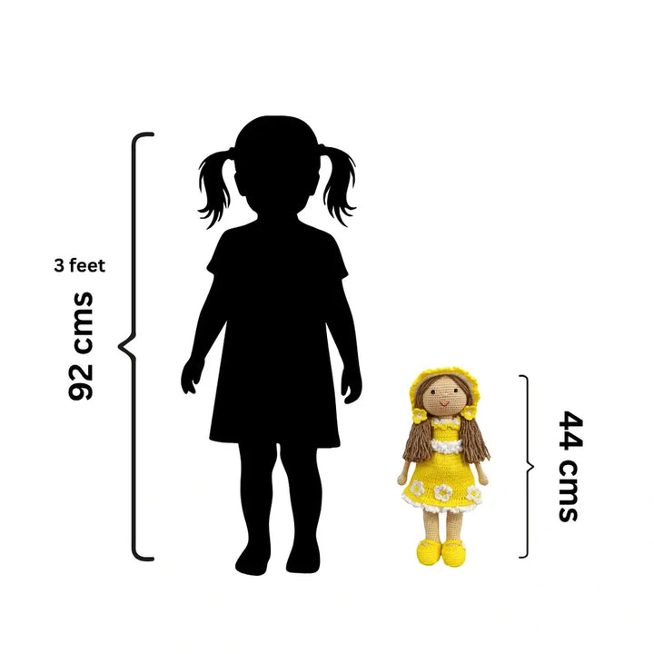 Happy Threads Sunshine Crochet Doll – 100% Handmade 17" Soft Toy for Kids, Child-Safe Cotton Yarn