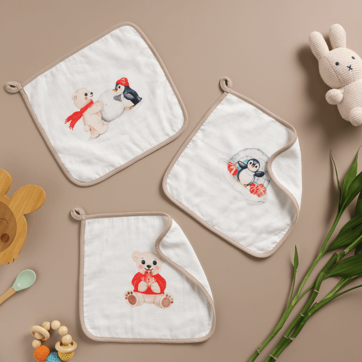 Cugo Bamboo Cotton Muslin Wash Cloth (Pack of 3)