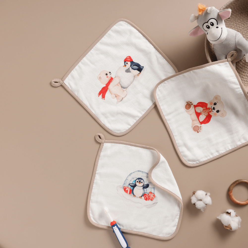 Cugo Bamboo Cotton Muslin Wash Cloth (Pack of 3)