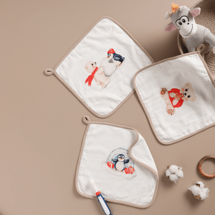 Cugo Bamboo Cotton Muslin Wash Cloth (Pack of 3)